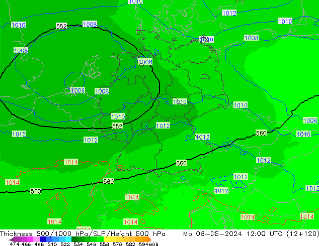 Thck 500-1000hPa UK-Global Mo 06.05.2024 12 UTC