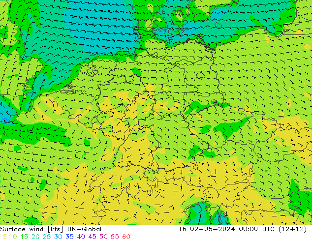 Surface wind UK-Global Th 02.05.2024 00 UTC