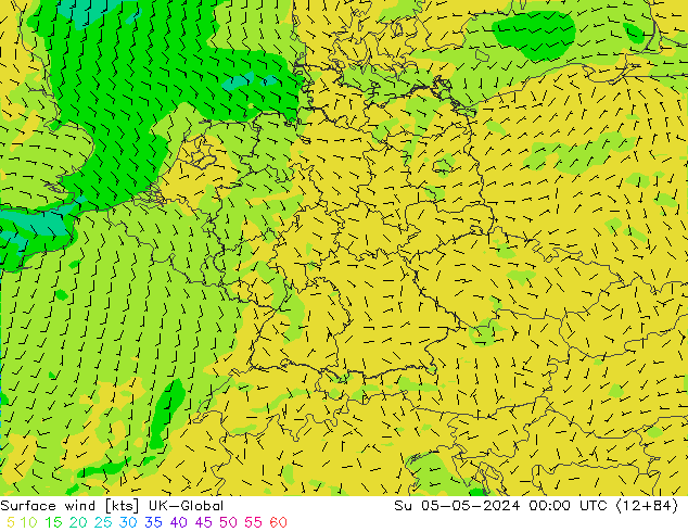 Vento 10 m UK-Global Dom 05.05.2024 00 UTC
