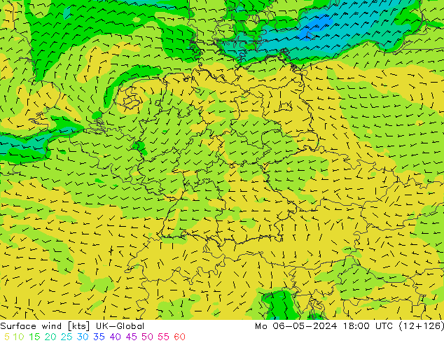 Viento 10 m UK-Global lun 06.05.2024 18 UTC