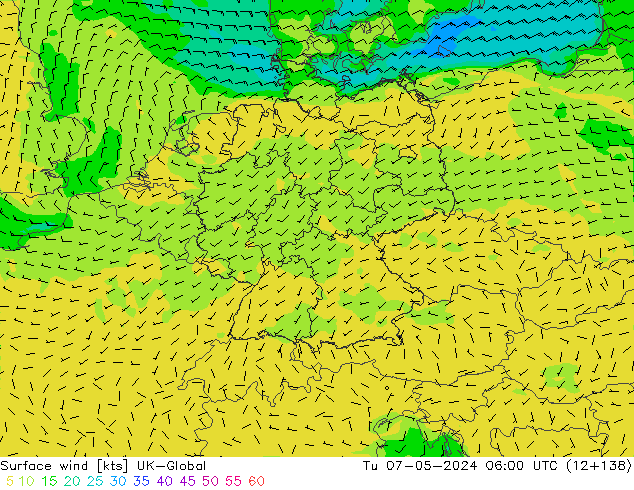 Wind 10 m UK-Global di 07.05.2024 06 UTC