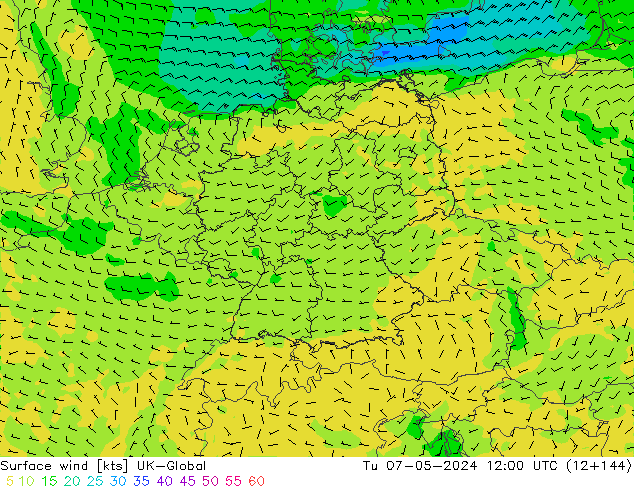 Surface wind UK-Global Tu 07.05.2024 12 UTC