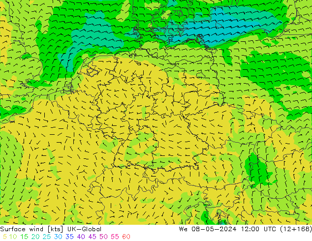 Vent 10 m UK-Global mer 08.05.2024 12 UTC