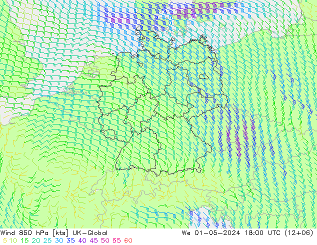 wiatr 850 hPa UK-Global śro. 01.05.2024 18 UTC