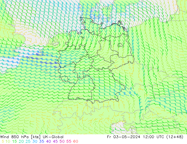 Wind 850 hPa UK-Global Fr 03.05.2024 12 UTC