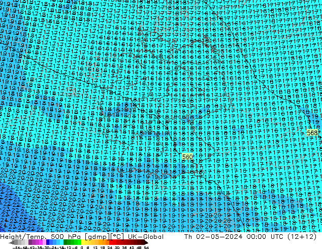 Height/Temp. 500 hPa UK-Global  02.05.2024 00 UTC