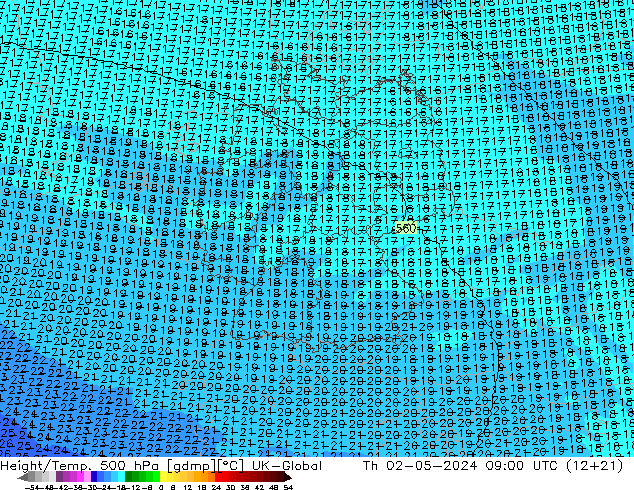 Height/Temp. 500 гПа UK-Global чт 02.05.2024 09 UTC