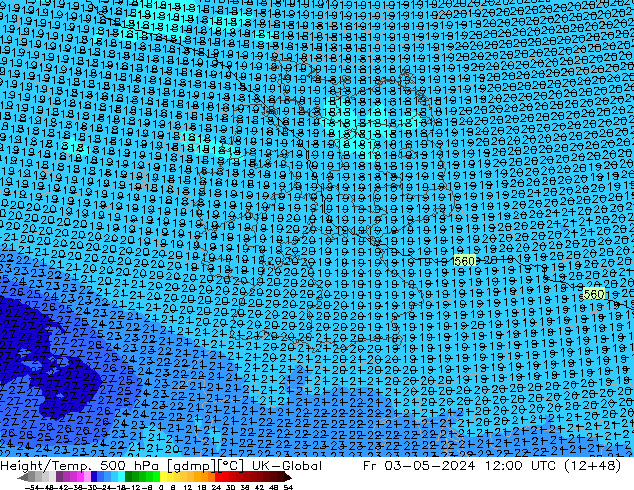 Height/Temp. 500 hPa UK-Global pt. 03.05.2024 12 UTC