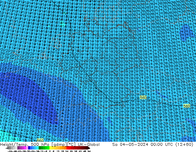 Géop./Temp. 500 hPa UK-Global sam 04.05.2024 00 UTC