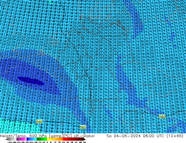 Geop./Temp. 500 hPa UK-Global sáb 04.05.2024 06 UTC