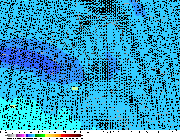 Height/Temp. 500 hPa UK-Global sab 04.05.2024 12 UTC