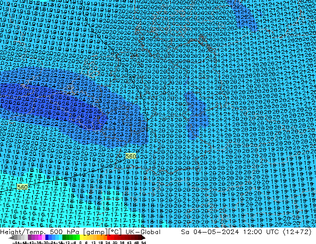 Height/Temp. 500 hPa UK-Global So 04.05.2024 12 UTC