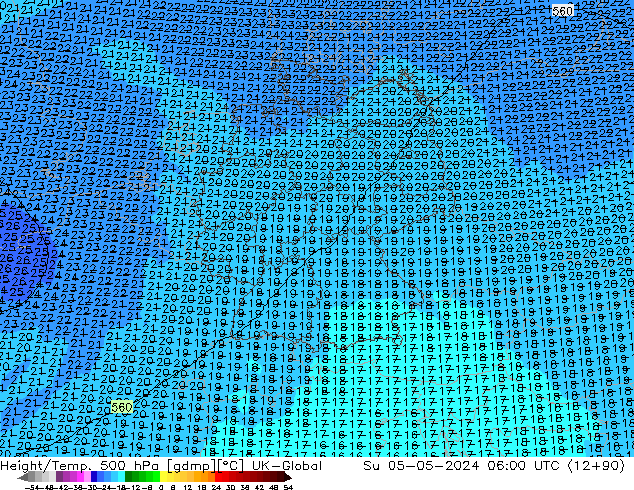 Yükseklik/Sıc. 500 hPa UK-Global Paz 05.05.2024 06 UTC