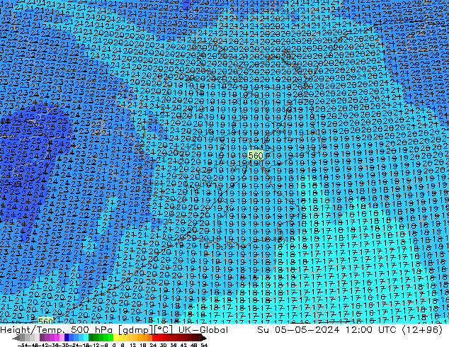 Height/Temp. 500 hPa UK-Global Su 05.05.2024 12 UTC