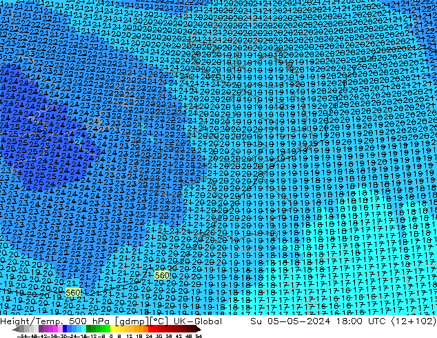 Height/Temp. 500 hPa UK-Global Su 05.05.2024 18 UTC