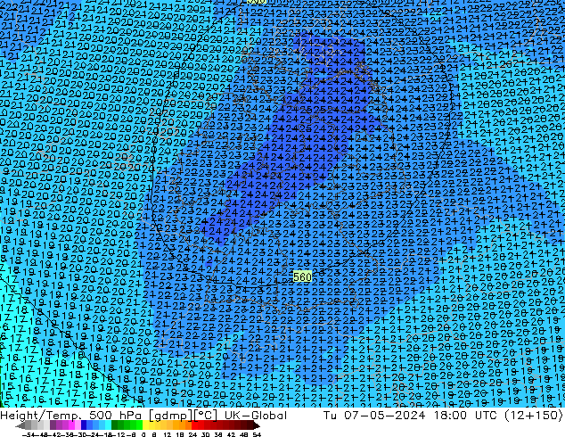 Height/Temp. 500 hPa UK-Global Tu 07.05.2024 18 UTC