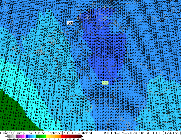 Hoogte/Temp. 500 hPa UK-Global wo 08.05.2024 06 UTC