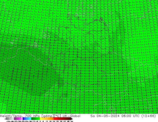 Height/Temp. 700 hPa UK-Global Sa 04.05.2024 06 UTC