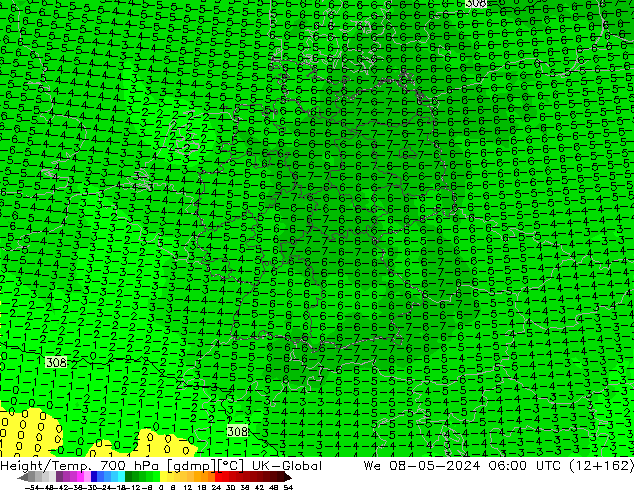 Height/Temp. 700 hPa UK-Global We 08.05.2024 06 UTC