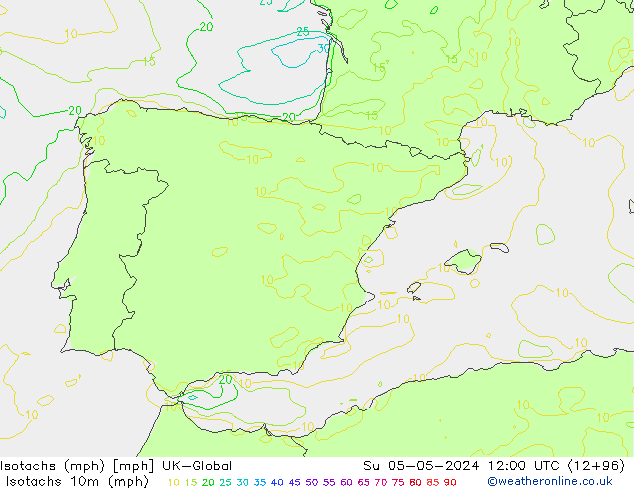 Eşrüzgar Hızları mph UK-Global Paz 05.05.2024 12 UTC