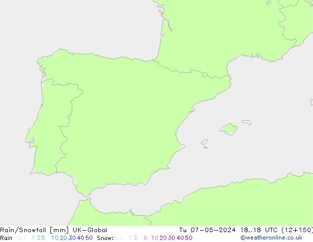 Rain/Snowfall UK-Global Tu 07.05.2024 18 UTC