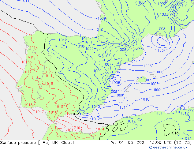 pression de l'air UK-Global mer 01.05.2024 15 UTC