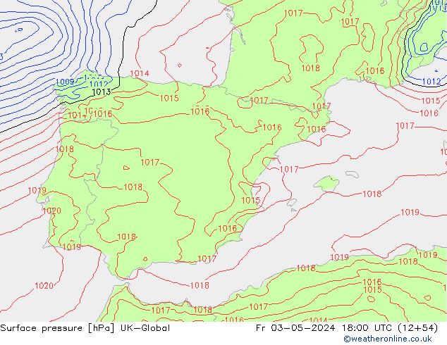 Surface pressure UK-Global Fr 03.05.2024 18 UTC