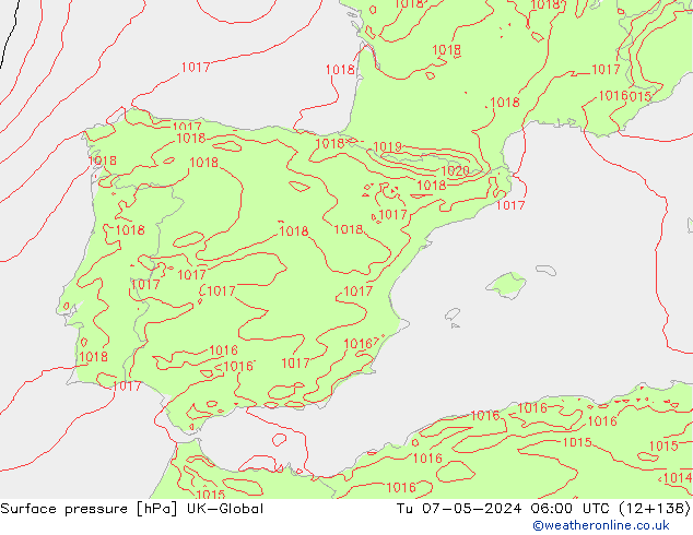 Presión superficial UK-Global mar 07.05.2024 06 UTC