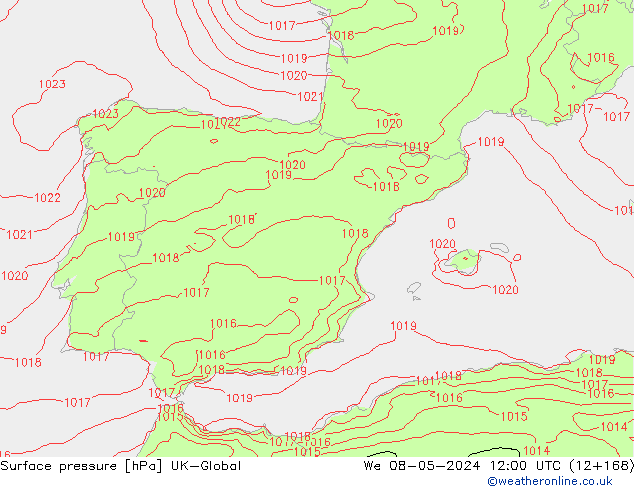 Luchtdruk (Grond) UK-Global wo 08.05.2024 12 UTC