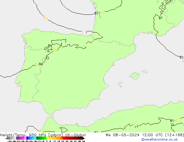 Height/Temp. 950 hPa UK-Global We 08.05.2024 12 UTC