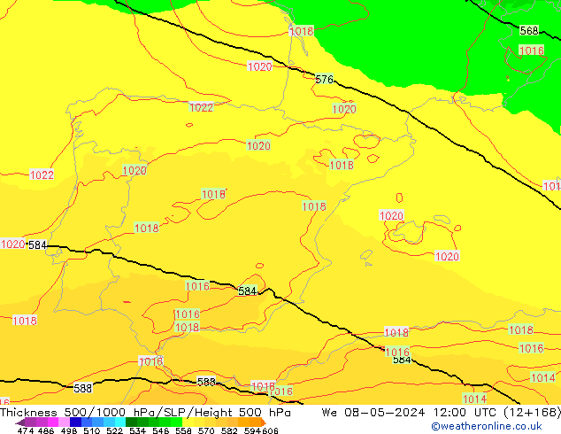 Thck 500-1000hPa UK-Global We 08.05.2024 12 UTC