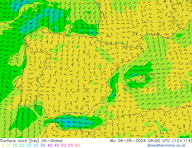Surface wind UK-Global Mo 06.05.2024 06 UTC