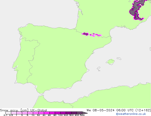 Snow accu. UK-Global mer 08.05.2024 06 UTC