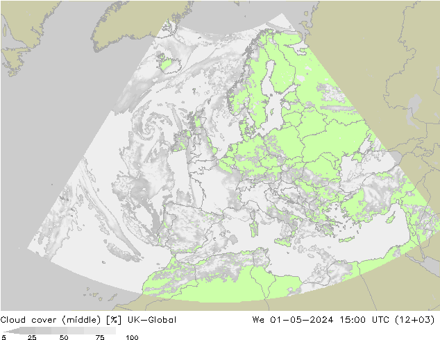 Cloud cover (middle) UK-Global We 01.05.2024 15 UTC