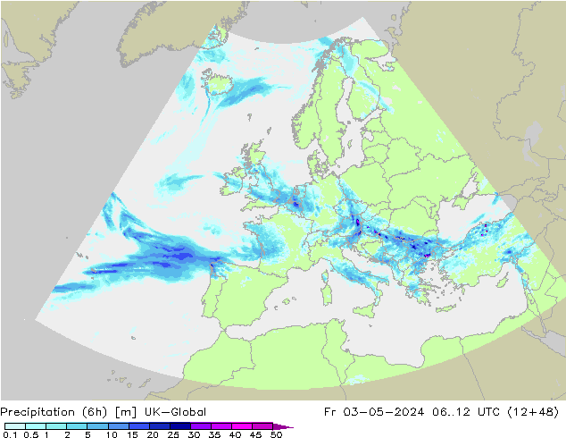 Yağış (6h) UK-Global Cu 03.05.2024 12 UTC