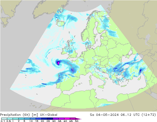 Precipitation (6h) UK-Global So 04.05.2024 12 UTC