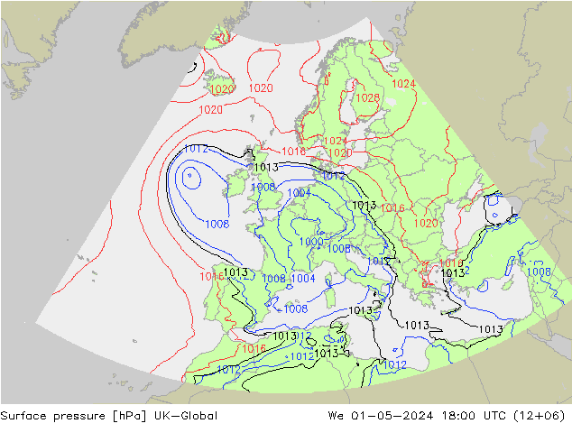 Atmosférický tlak UK-Global St 01.05.2024 18 UTC