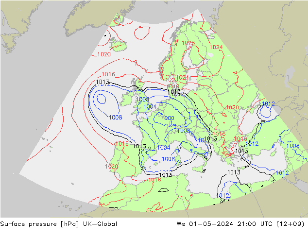 Presión superficial UK-Global mié 01.05.2024 21 UTC