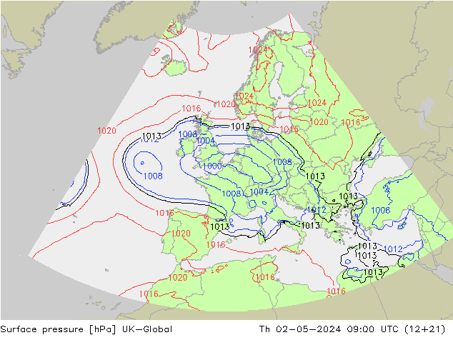 Atmosférický tlak UK-Global Čt 02.05.2024 09 UTC