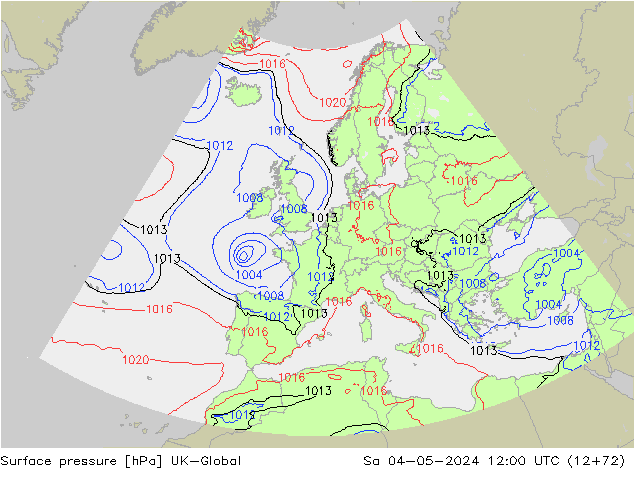 Presión superficial UK-Global sáb 04.05.2024 12 UTC