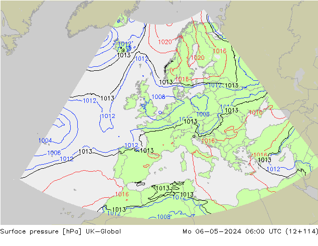 Pressione al suolo UK-Global lun 06.05.2024 06 UTC