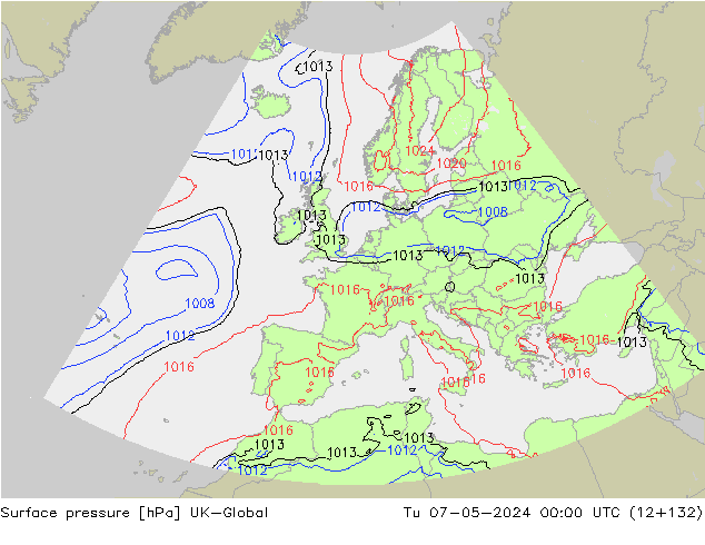 Surface pressure UK-Global Tu 07.05.2024 00 UTC