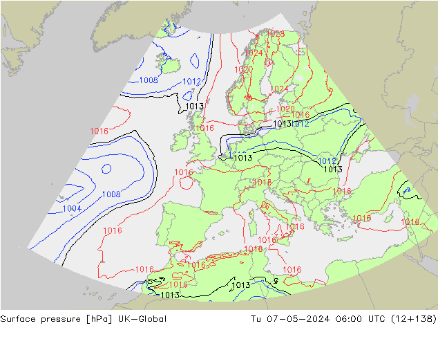 Atmosférický tlak UK-Global Út 07.05.2024 06 UTC