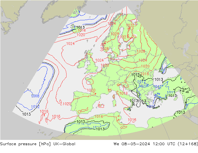 Surface pressure UK-Global We 08.05.2024 12 UTC