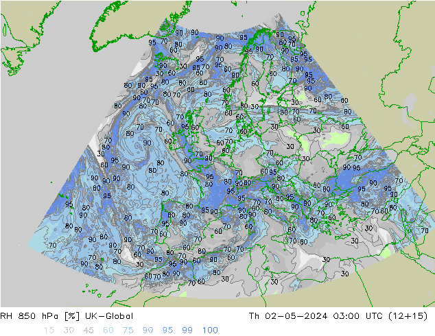 RH 850 hPa UK-Global  02.05.2024 03 UTC