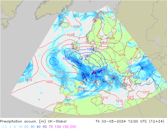 Precipitation accum. UK-Global czw. 02.05.2024 12 UTC