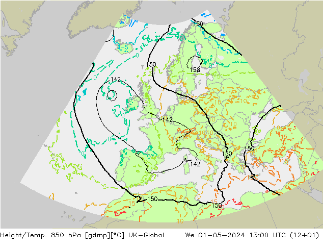 Height/Temp. 850 гПа UK-Global ср 01.05.2024 13 UTC