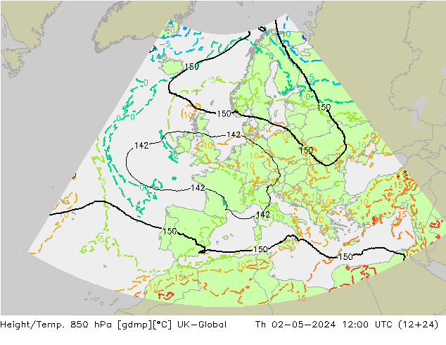 Height/Temp. 850 гПа UK-Global чт 02.05.2024 12 UTC