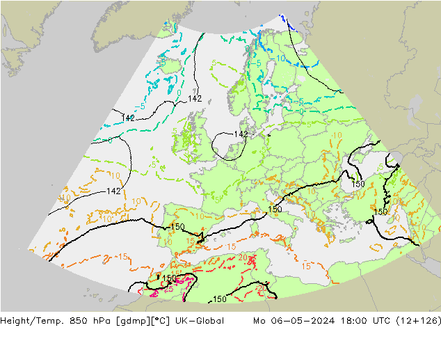 Height/Temp. 850 hPa UK-Global Po 06.05.2024 18 UTC