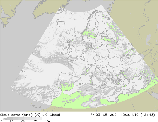 Cloud cover (total) UK-Global Fr 03.05.2024 12 UTC